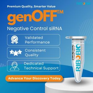 genOFF Negative Control siRNA product image showing validated performance, consistent quality, and technical support features